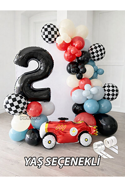 parti pera Yarış Temalı Doğum Günü Balon Seti Araba Folyo Balon Siyah Rakama ...