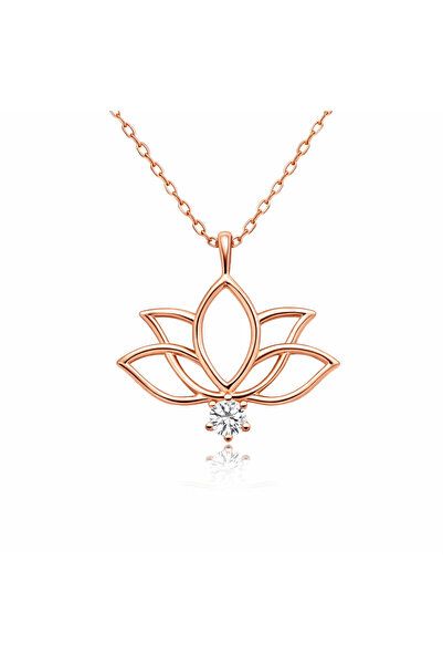 Gümüş Rose Lotus Çiçeği Kadın Kolye
