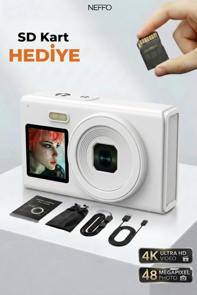 NEFFO 4K Dijital Retro Video Kamera 48MP Flaşlı Kart Dijital Vlog Fotoğraf Ma...