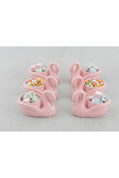 LUCES DESİGN 6'lı Kuğu Tasarımlı Sunumluk Lokumluk Şekerlik İkram Kasesi Akrilik