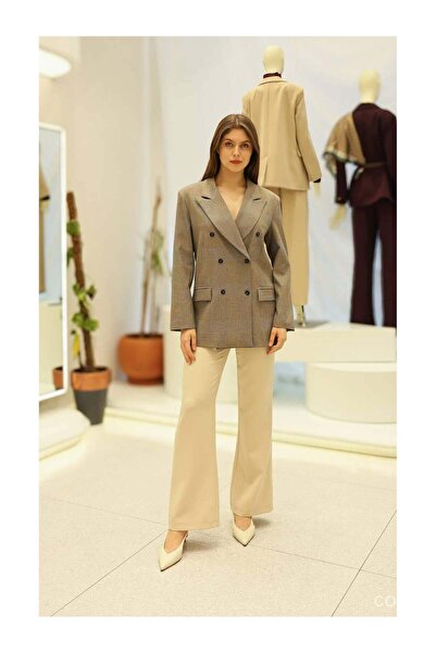 Coral Plaid Patterned Jacket 6342 Beige