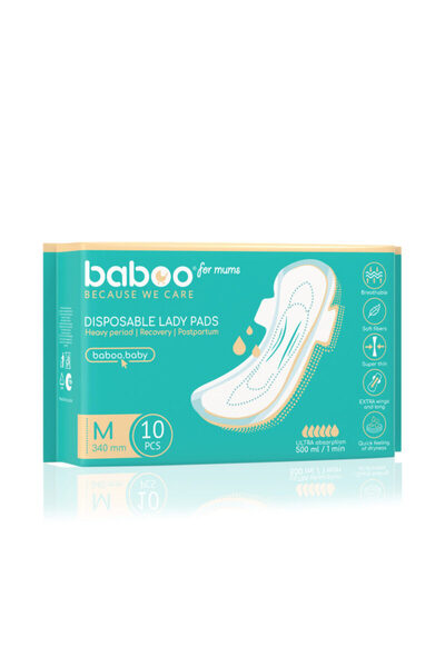 Baboo Disposable Postnatal Pads - 10 Pieces, Size M 340 mm