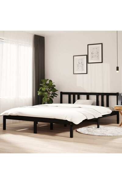 Concept Cadru de pat King Size 5FT, 150x200 cm, negru, lemn masiv