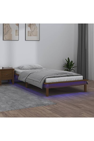 Concept Cadru de pat cu LED, maro miere, 90x200 cm, lemn masiv