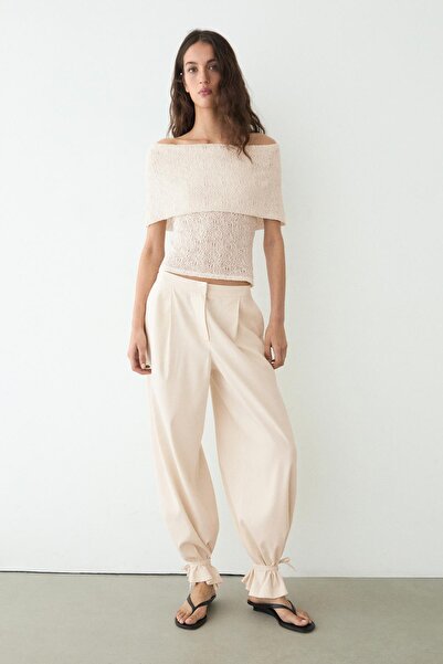 Massimo Dutti Dokulu açık omuz bluz