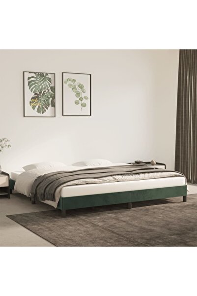 Concept Cadru de pat, verde închis, 200x200 cm, catifea