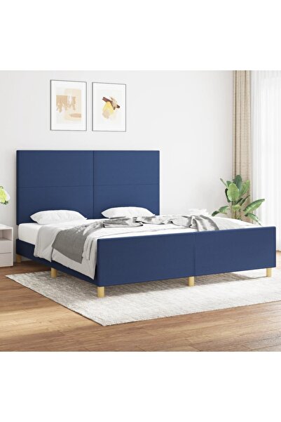 Concept Cadru de pat cu tăblie, albastru, 180x200 cm, textil