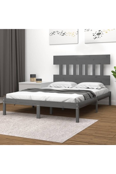 Concept Cadru de pat, gri, 200x200 cm, lemn masiv