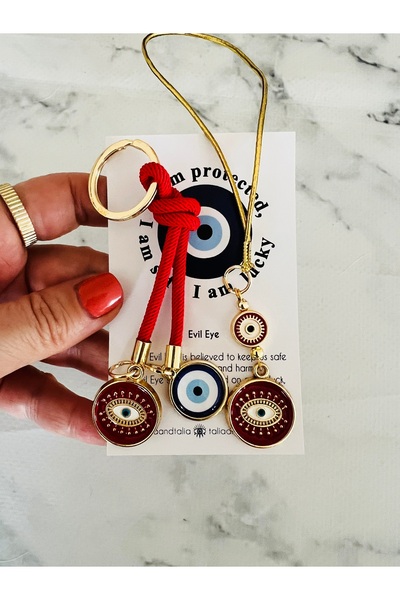 Talia&Talia Gift Set - Nazar Beaded Keychain & Car Rear View Mirror Ornament Set