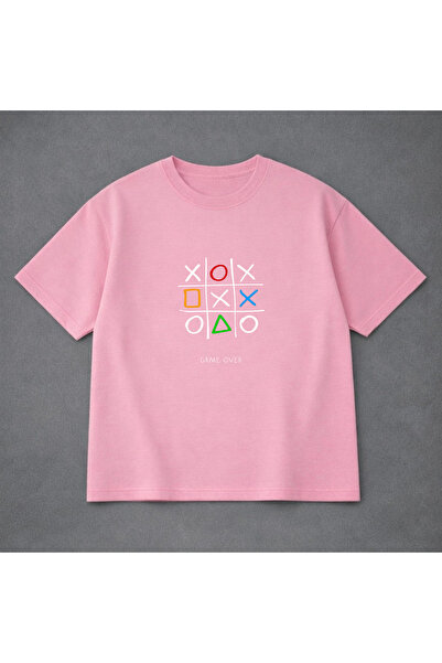 VODEXA Μπλουζάκι Unisex Oversize GAME OVER με στάμπα, 100% βαμβακερό, άνετη ε...