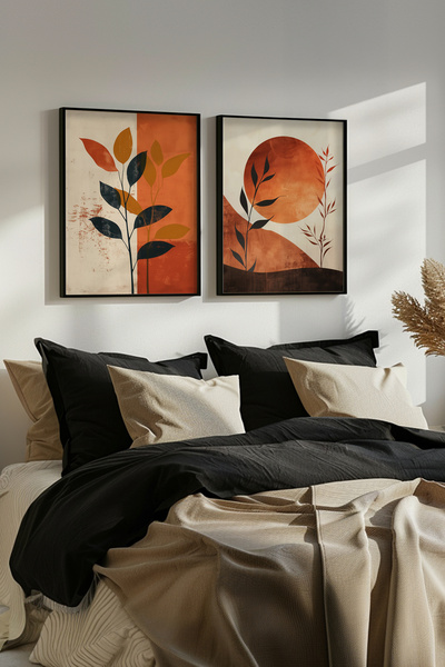 STARYUNA Set de pictură abstractă cu tematică Soare și Frunze, cu ramă din le...