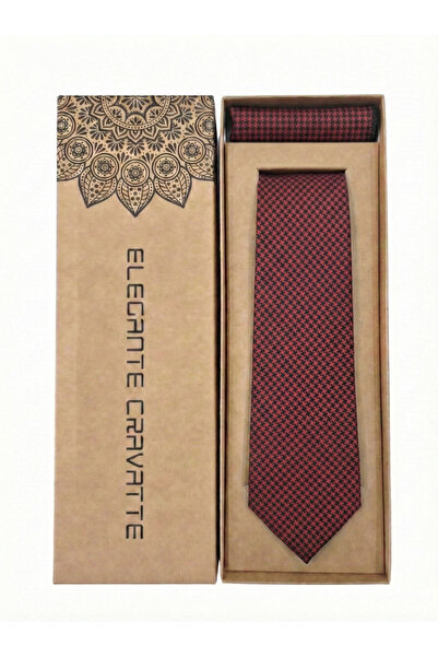 Elegante Cravatte Special Boxed Red Black Houndstooth Tie and Handkerchief Se...