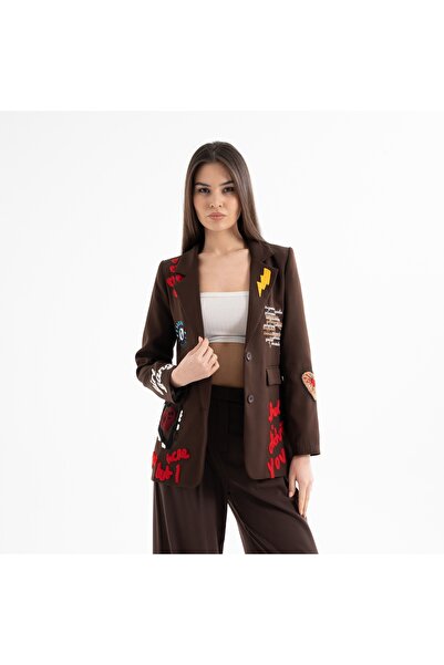 THE ONE Women's Embroidered Long Sleeve Cotton Special Design Blazer Jacket
