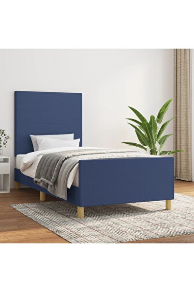Concept Cadru de pat cu tăblie, albastru, 100x200 cm, textil