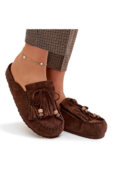 BOTO Saboți de damă cu franjuri și mărgele Belissa ciocolată 39