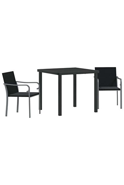 vidaxl Set de masă pentru grădină 3 pcs Negru și Gri Ratan PE