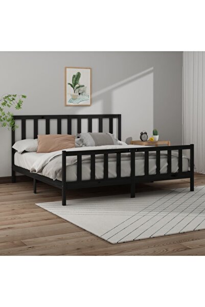 Concept Cadru de pat, negru, 200x200 cm, lemn masiv de pin