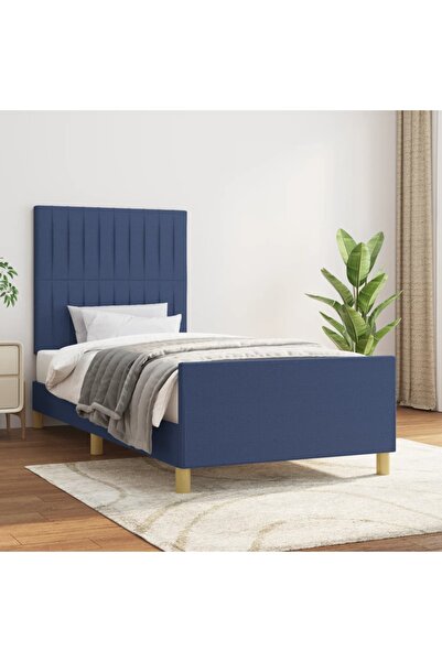 Concept Cadru de pat cu tăblie, albastru, 100x200 cm, textil