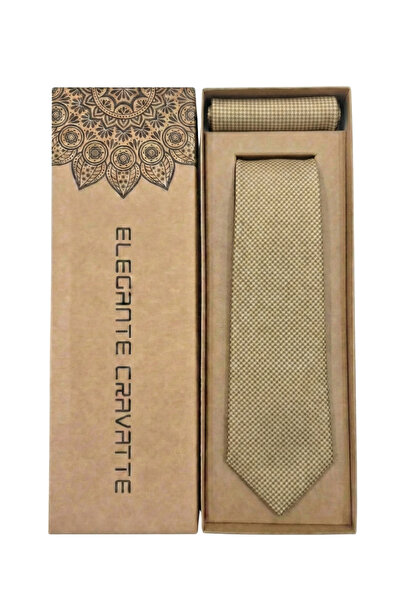 Elegante Cravatte Special Boxed Beige and Brown Colored Micro Houndstooth Cot...