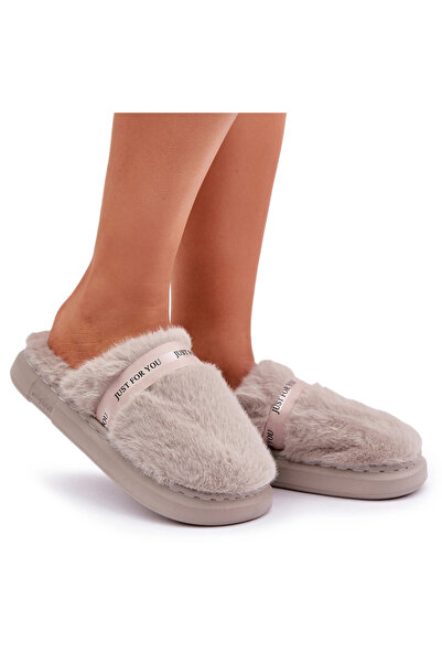 BOTO Papuci de casă cu blană și curea decorativă Savalithea gri 38/39