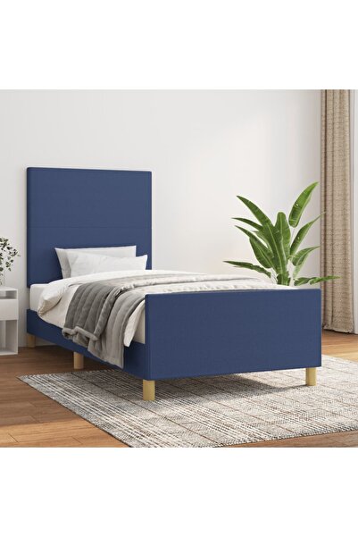 Concept Cadru de pat cu tăblie, albastru, 90x190 cm, textil