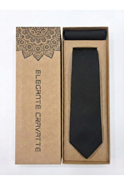 Elegante Cravatte Special Boxed Black Micro-Patterned Cotton Piece Tie and Ha...