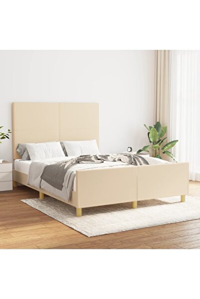 Concept Σκελετός κρεβατιού με κεφαλάρι, κρεμ, 140x190 cm, ύφασμα