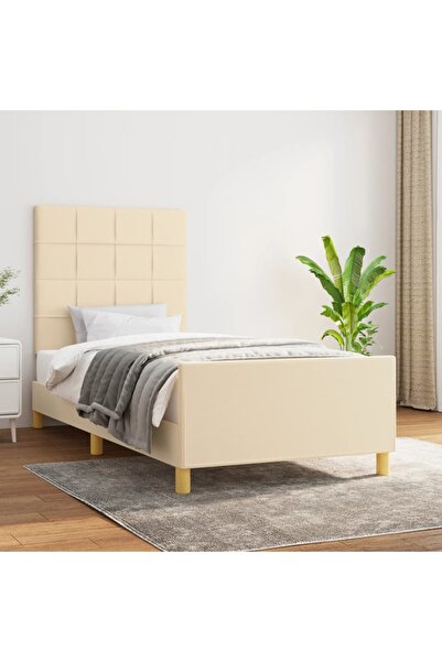 Concept Σκελετός κρεβατιού με κεφαλάρι, κρεμ, 90x200 cm, ύφασμα