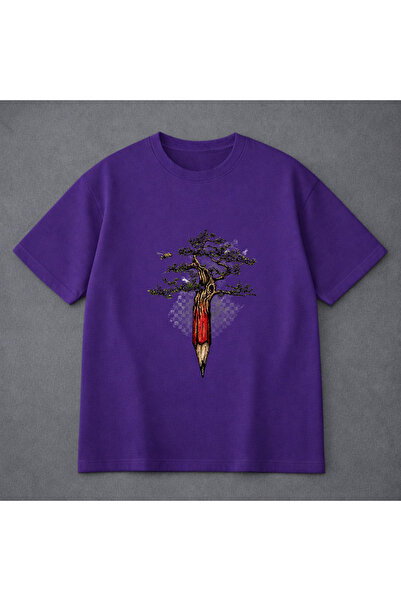 VODEXA Tricou oversize unisex, imprimat cu PENCIL TREE, 100% bumbac, croială ...