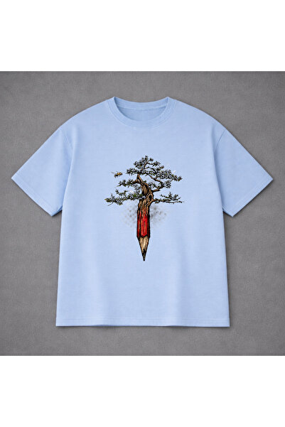 VODEXA Tricou oversize unisex, imprimat cu PENCIL TREE, 100% bumbac, croială ...