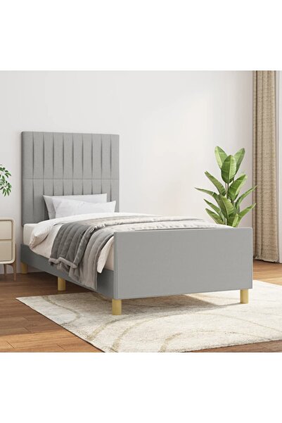 Concept Cadru de pat cu tăblie, gri deschis, 90x190 cm, textil