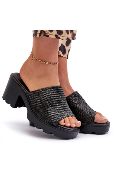 Evento Women's Sandals with Weave on Heel Black Titantha 38