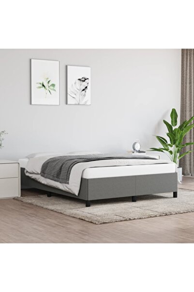 Concept Cadru de pat, gri închis, 140x190 cm, material textil