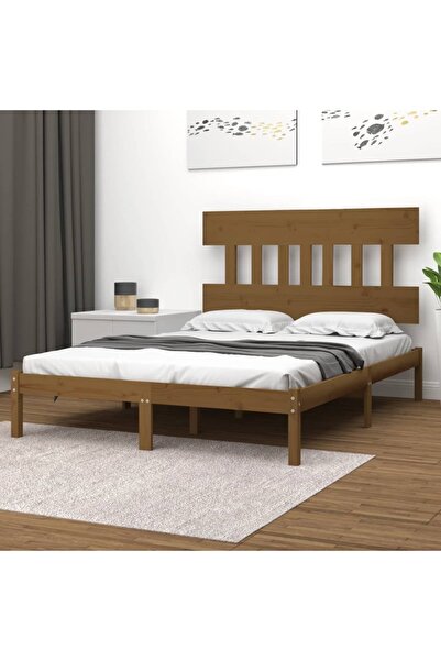 Concept Cadru de pat, maro miere, 200x200 cm, lemn masiv