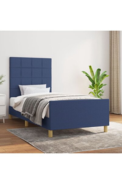 Concept Cadru de pat cu tăblie, albastru, 100x200 cm, textil