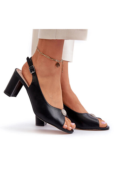 Evento Elegant Sandals With Ornament on Heel Black Trasea 36