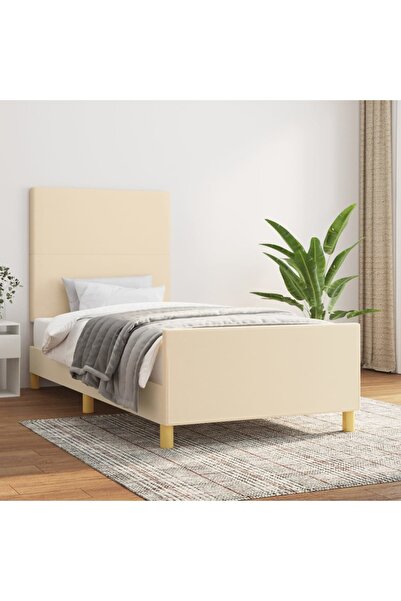 Concept Σκελετός κρεβατιού με κεφαλάρι, κρεμ, 90x190 cm, ύφασμα