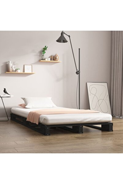 Concept Cadru pat mic Single 2FT6, negru, 75x190 cm, lemn masiv de pin