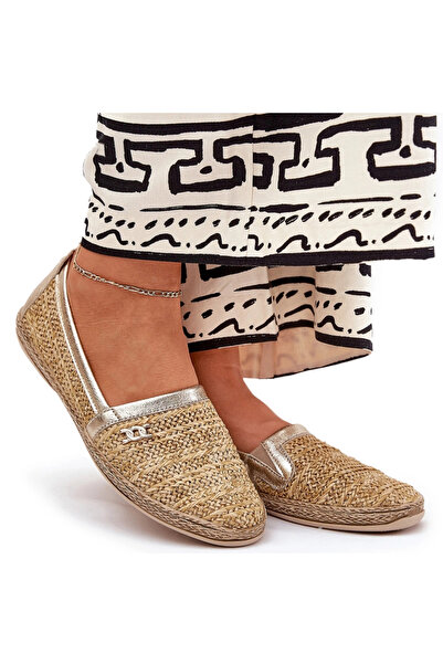 Zazoo Elegant Leather Espadrilles With Weaving Beige-Golden 10178 36