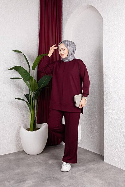 MODAMÜNASİP طقم OYSHO المكون من قطعتين مريح وأنيق مع بنطلون من القماش