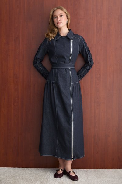 Melike Tatar Rochie cu fermoar denim 32-2763