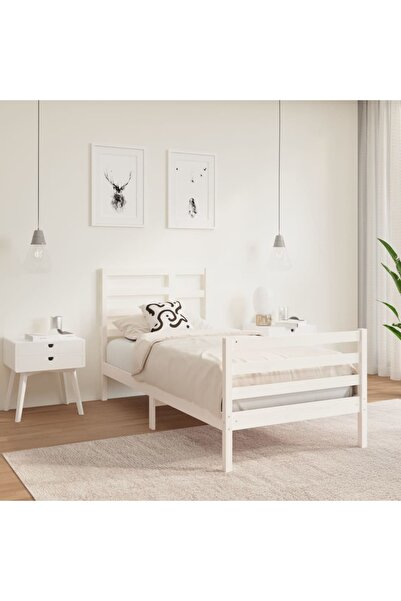 Concept Cadru de pat Single 3FT, alb, 90x190 cm, lemn masiv