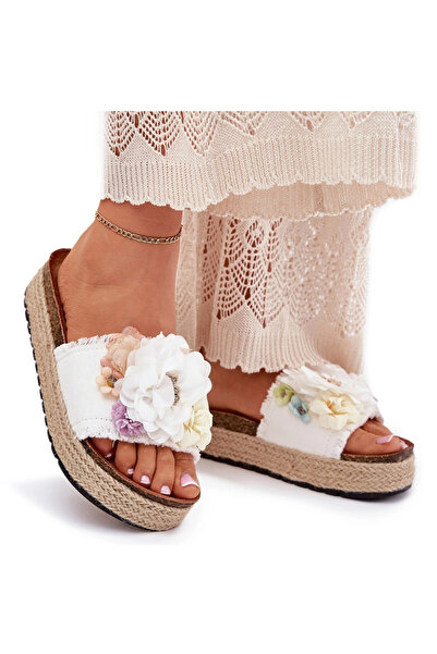 BOTO Sandale de damă cu platformă florală și împletitură albe Zenvanis 40