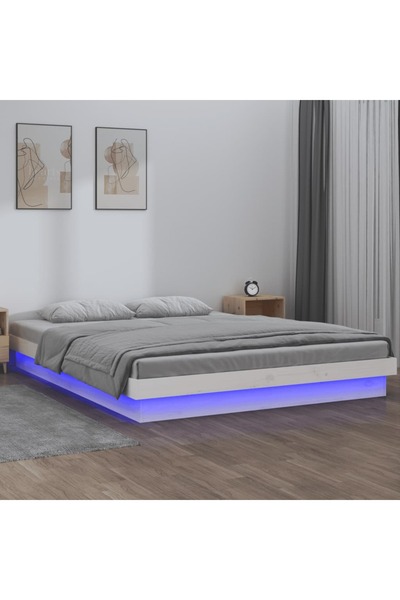 Concept Cadru de pat cu LED Super King 6FT, alb, 180x200 cm, lemn masiv