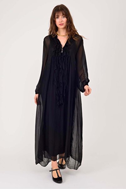 Park Moda 7513 COSTELLO FIRFIR DETAYLI UZUN İPEK ELBİSE