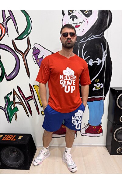 Bas Body FitnessWear Μπλε σορτς Never Give Up Spor Fitness Team με διάτρητο ύ...
