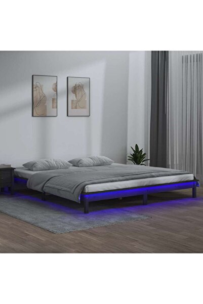 Concept Cadru de pat cu LED, mic dublu 4FT, gri, 120x190 cm, lemn masiv