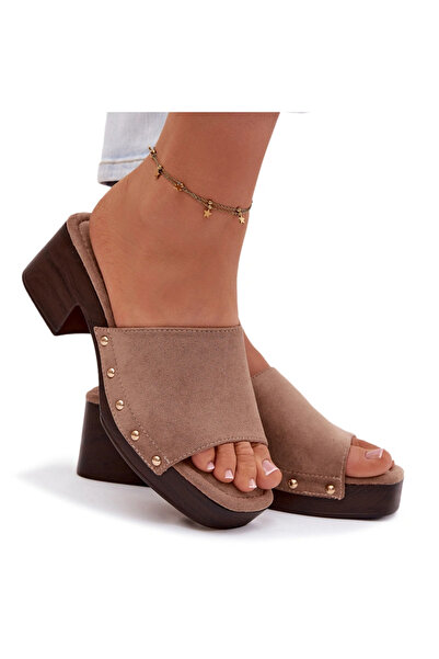 BOTO Sandale toc bloc bej închis și catarame aurii Davessa 37