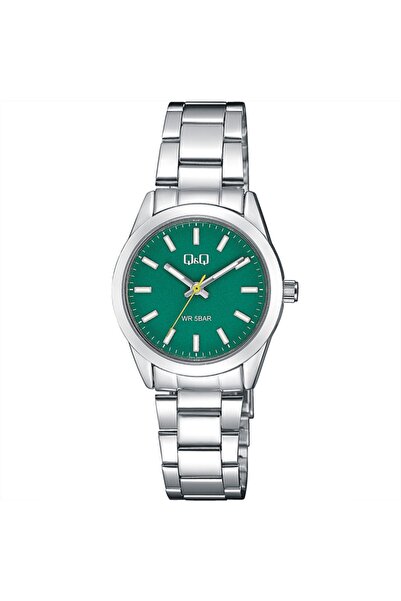Q&Q Ceas Q82A-003PY, argintiu, carcasa 30mm, cadran verde