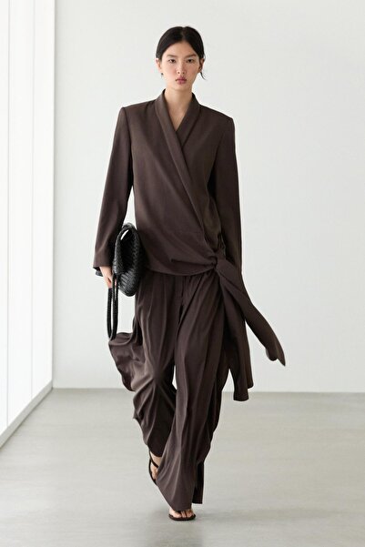 Massimo Dutti Yün karışımlı bağlama detaylı blazer